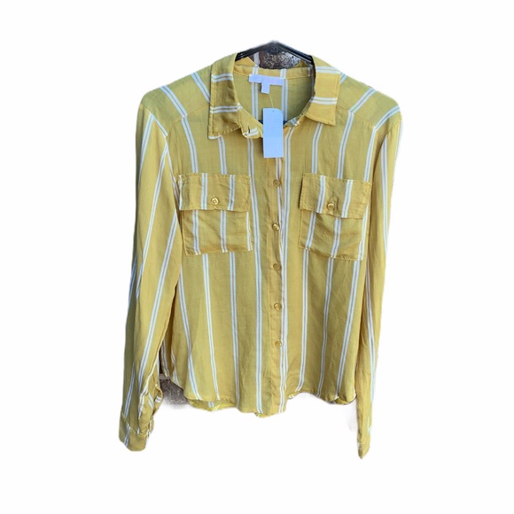 Dont Ask Why Yellow and white stripped button down - Picture 1 of 4